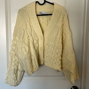 Zara Cream Cable-Knit Button-Up Cardigan